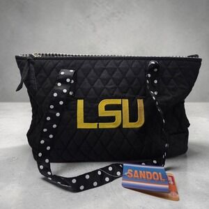Sandol LSU Tigers Quilted Tote Bag Black Yellow Polka Dot Gingham NWT 22141203
